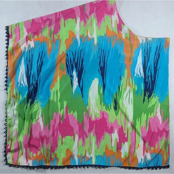 Mud Pie Bag Lady One Shoulder Cover Up Women's Size L/XL Watercolor Pom Pom Trim - Picture 3 of 6